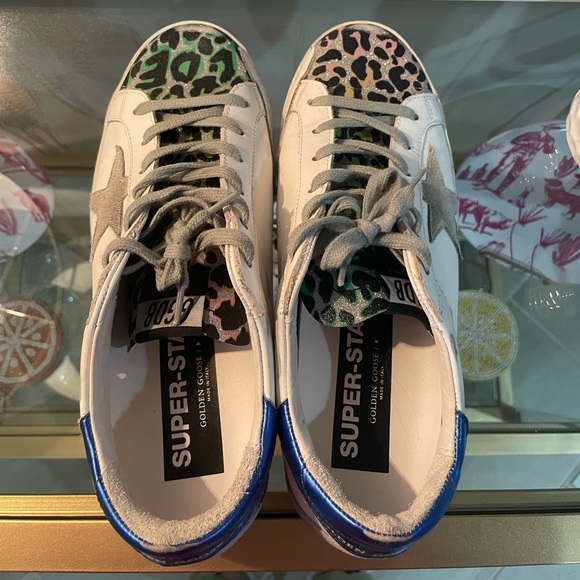 Golden Goose Super-Star with multi-color leopard-print and blue heel tab - Picture 2 of 8
